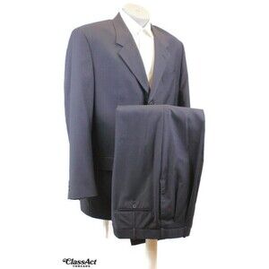 GEORGIO GIOVANNO MEN'S 2 PC SUIT Wool Blend 3 Btn Black Striped 44L Pleated 34"